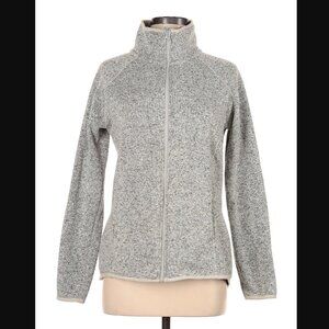 Eddie Bauer Radiator Sweater Fleece Full Zip Mock Neck Jacket, Medium, Tan Gray